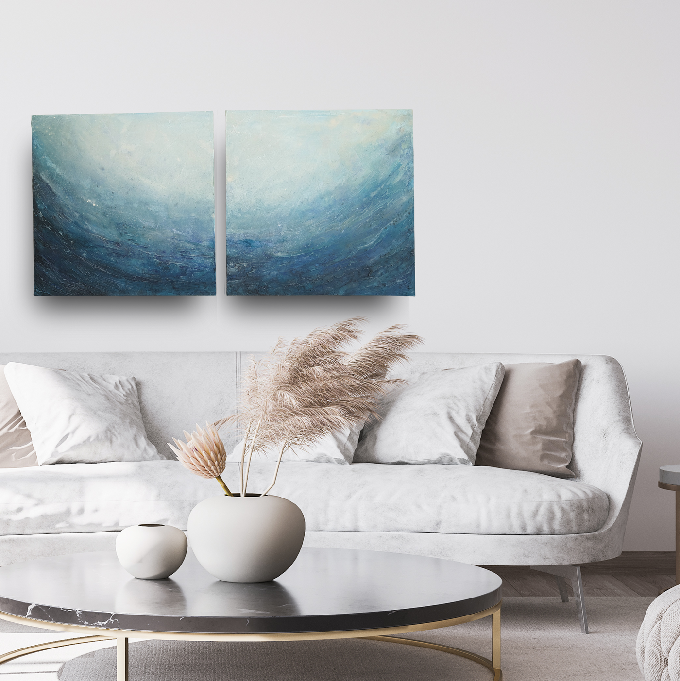Glittering Waves | Diptych - Set of Two Original Abstract Paintings
