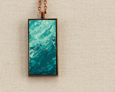 Teal Abstract Art Necklace - Sea Foam Pendant
