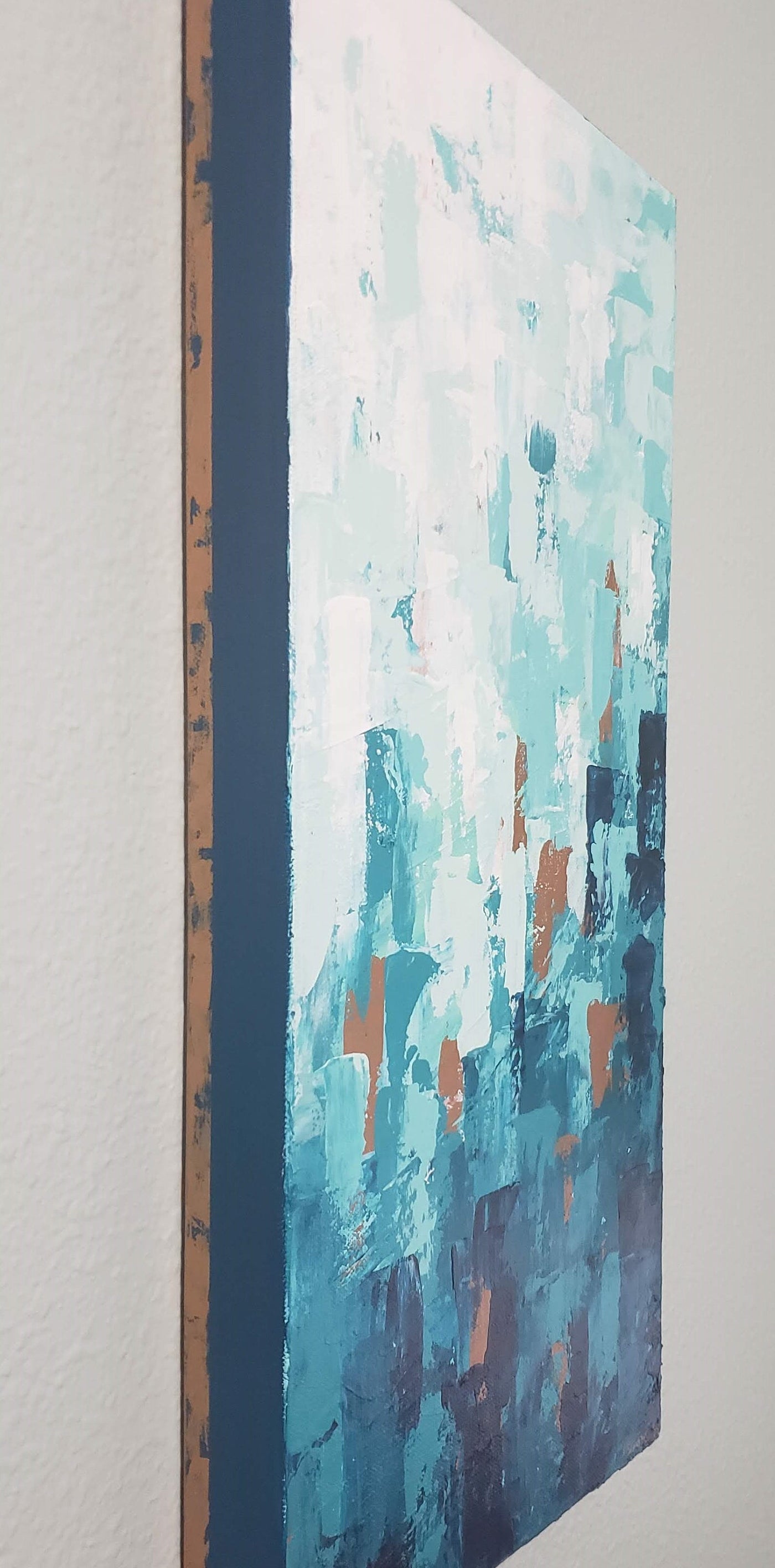 Teal and Copper Abstract Modern Wall Art Painting on Canvas