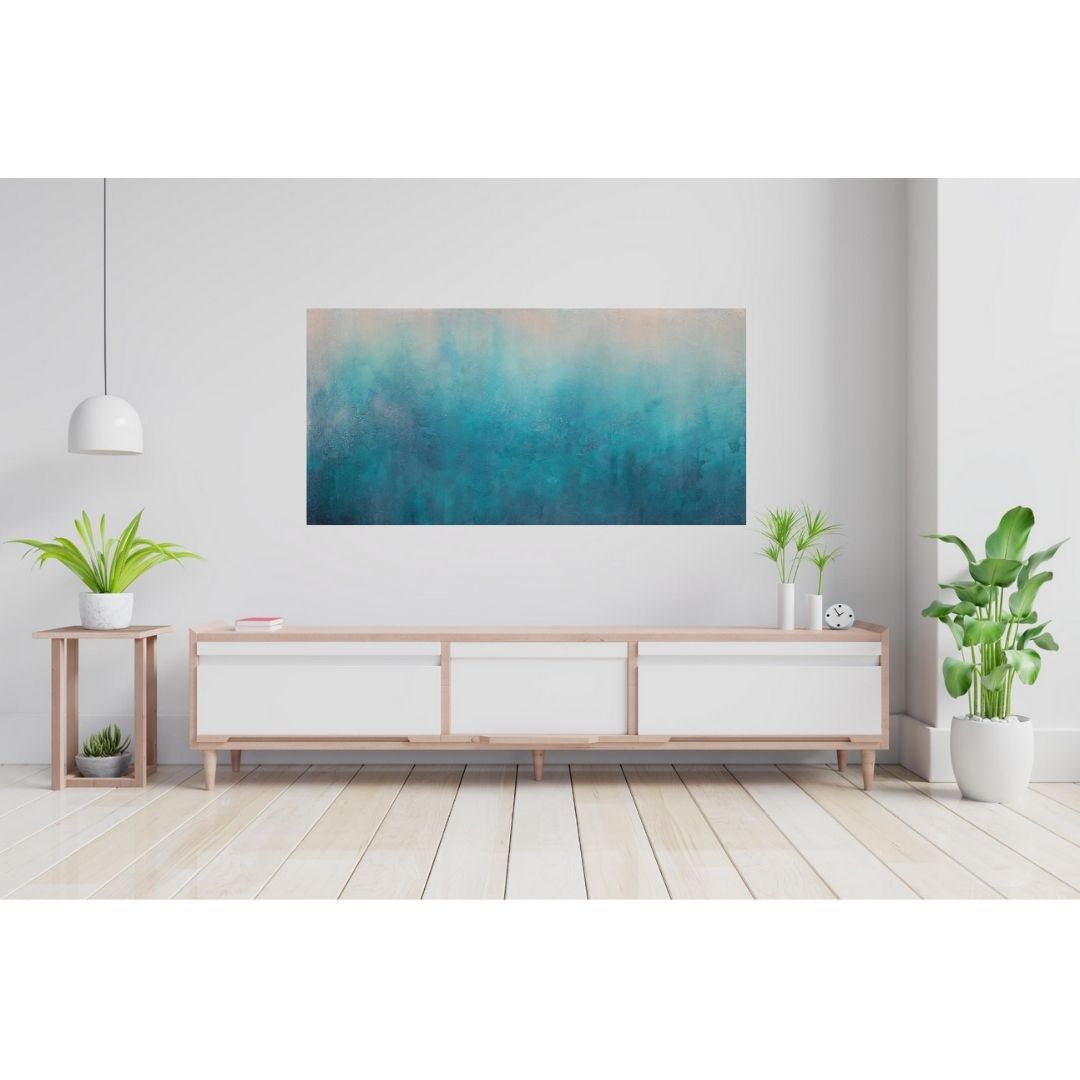 large abstract coastal painting by kate shore art
