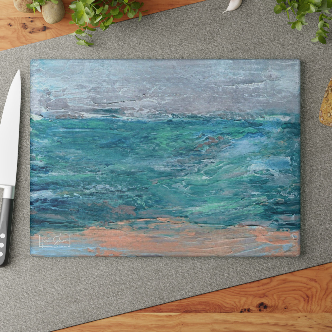 Glass Cutting Board — Serene Seascape Ocean Art Cutting Board