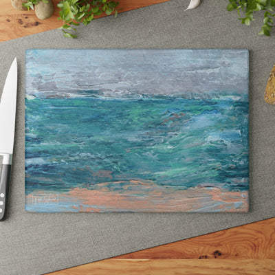 Glass Cutting Board — Serene Seascape Ocean Art Cutting Board