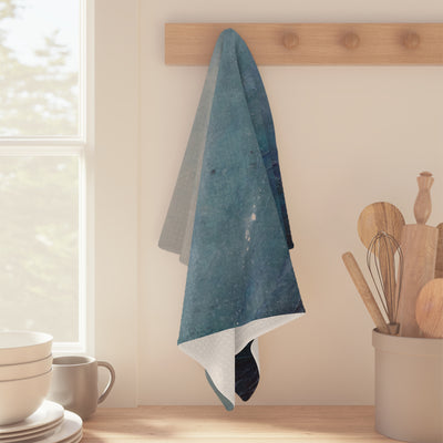 Ocean Wave Microfiber Tea Towel — Blue Coastal Abstract Kitchen Towel