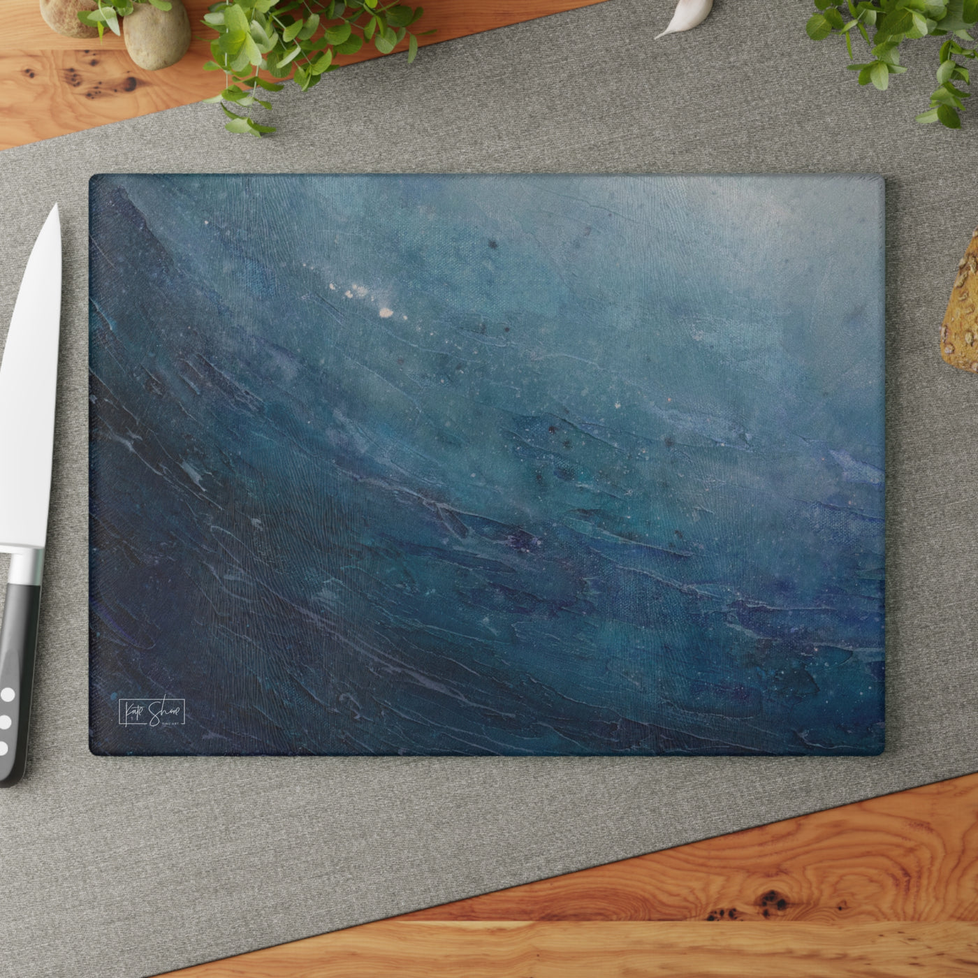 Glass Cutting Board - Blue Ocean Waves