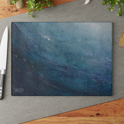 Glass Cutting Board - Blue Ocean Waves