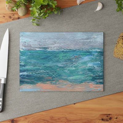 Glass Cutting Board — Serene Seascape Ocean Art Cutting Board