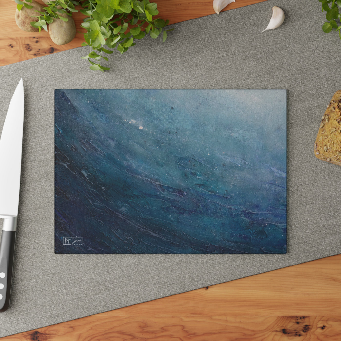 Glass Cutting Board - Blue Ocean Waves