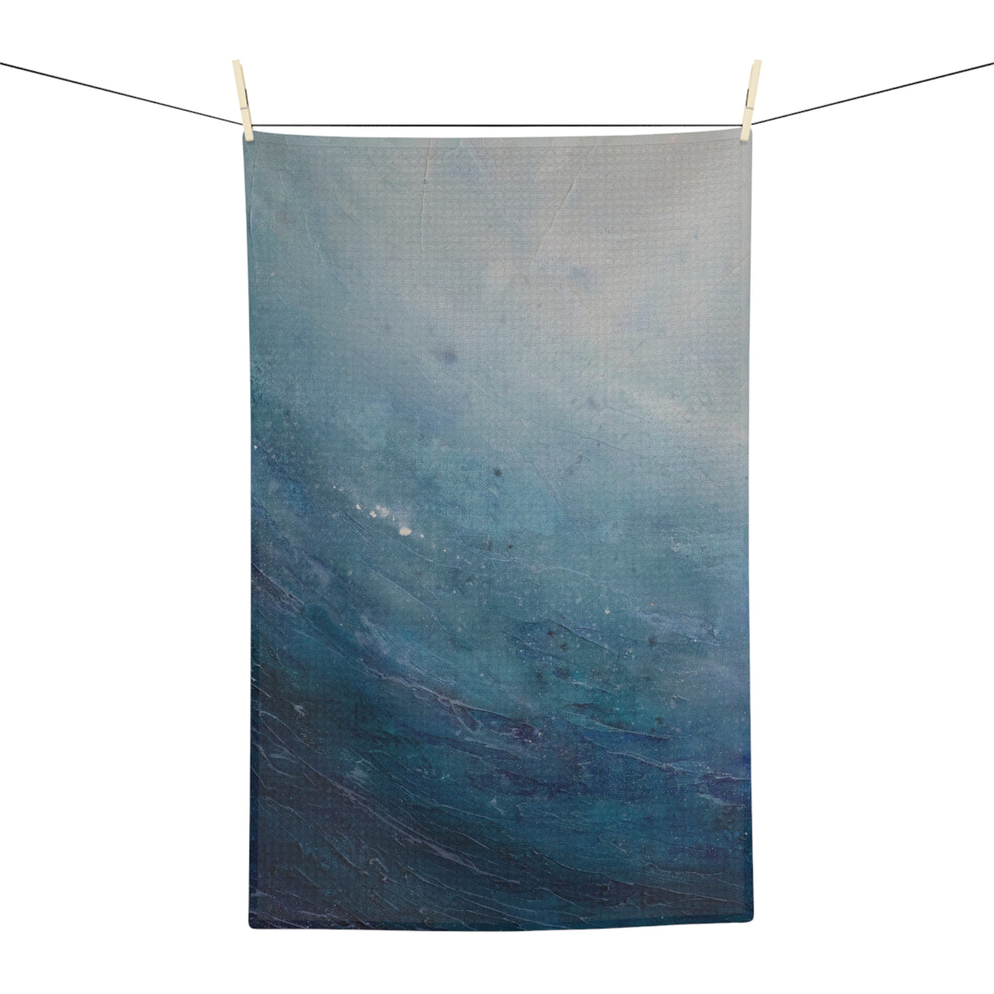 Ocean Wave Microfiber Tea Towel — Blue Coastal Abstract Kitchen Towel