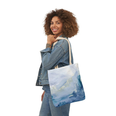 Canvas Tote Bag – Abstract Ocean Art Beach Tote, Blue Watercolor