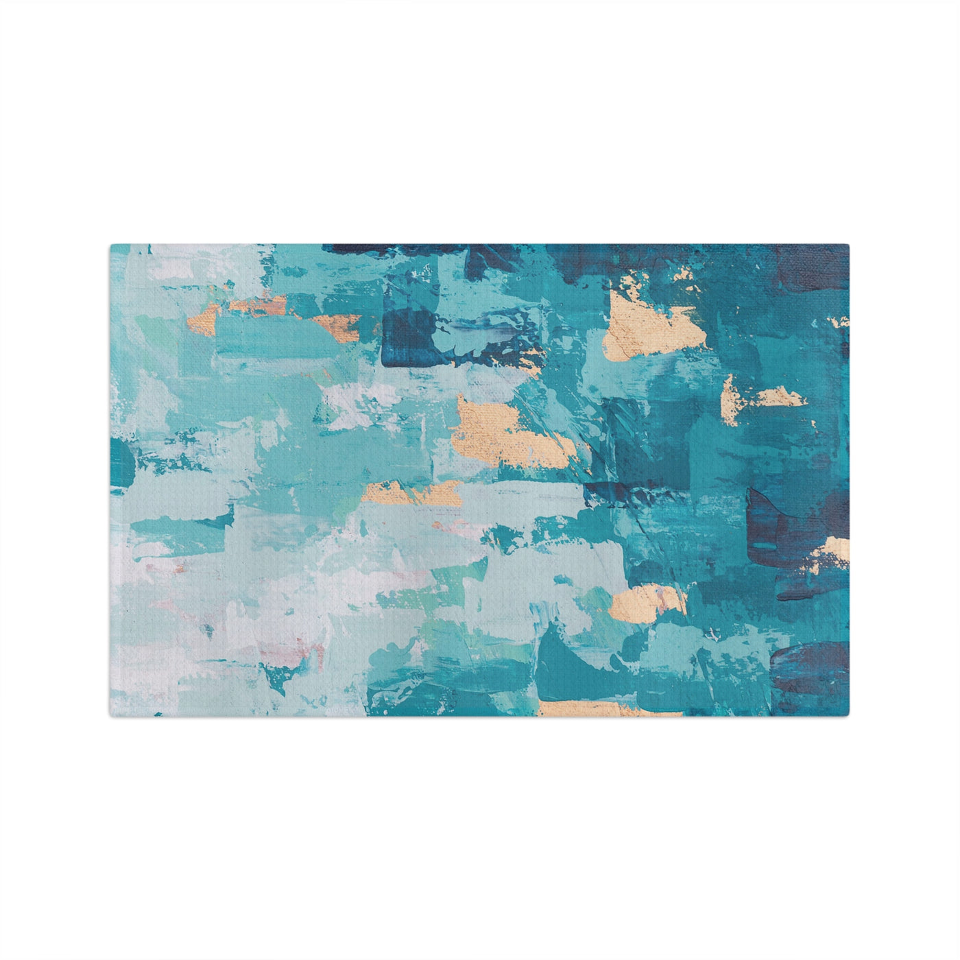 Abstract Teal & Gold Microfiber Tea Towel — Coastal Brushstroke Kitchen Towel