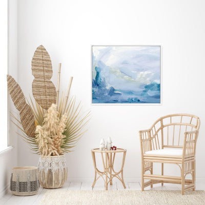 abstract blue painting in coastal room