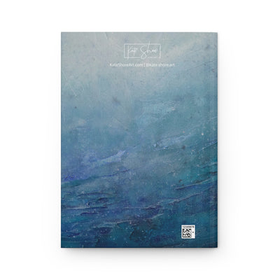 Blue textured notebook with a visible brand logo on a white background
