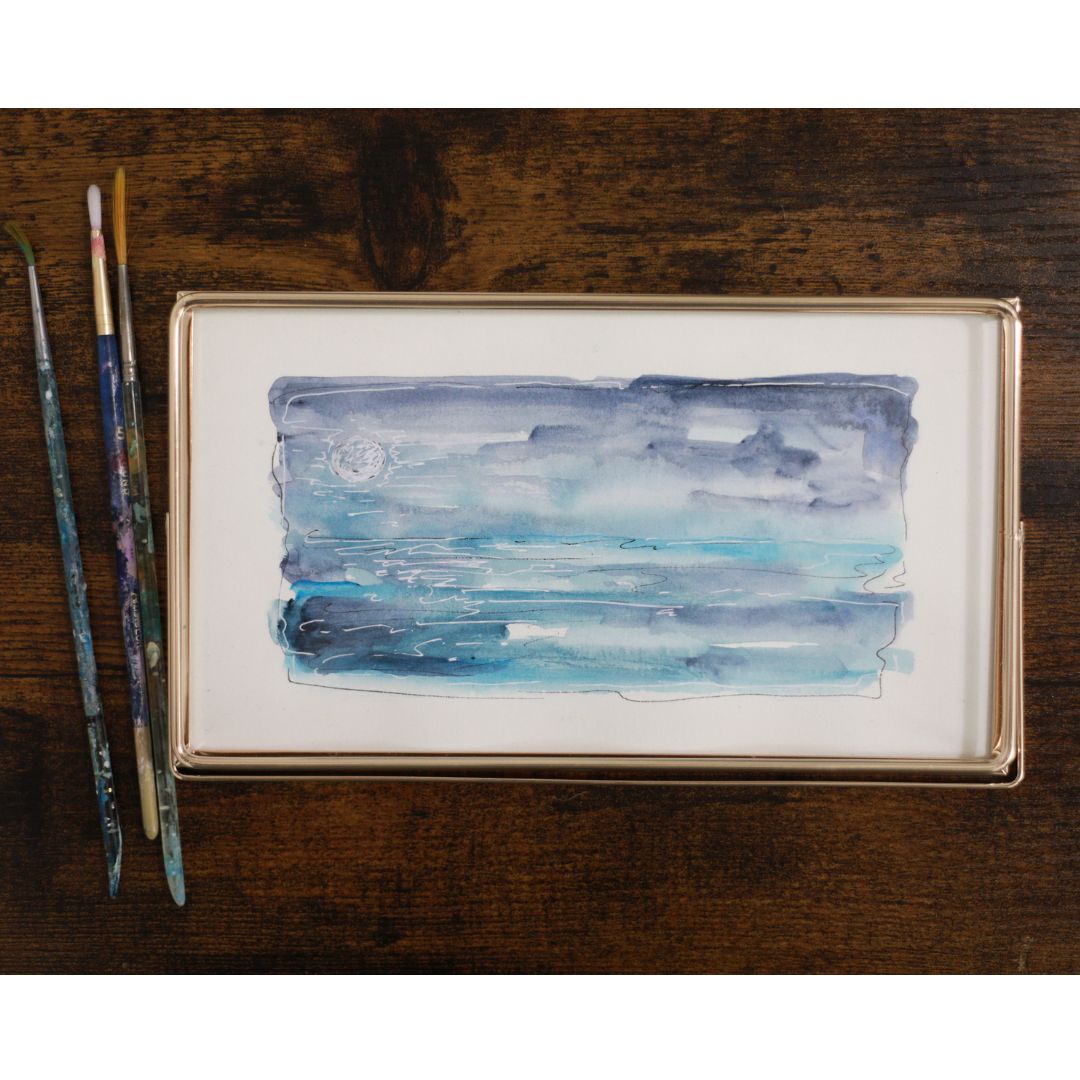 Beach Walk Sketch 5 - Framed Painting 5"x9"