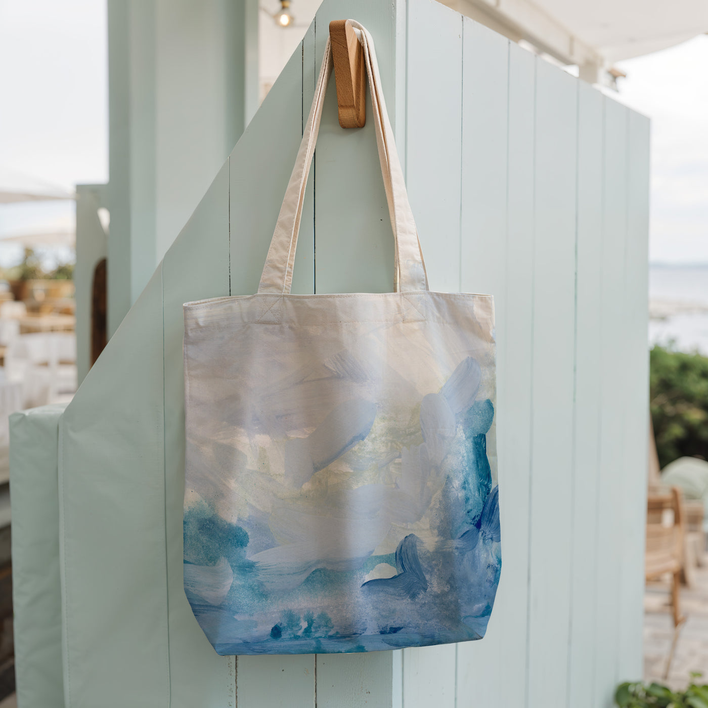 Canvas Tote Bag – Abstract Ocean Art Beach Tote, Blue Watercolor