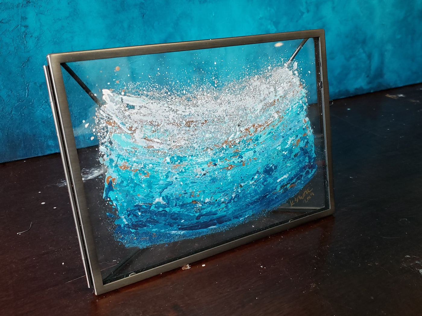 Small Abstract Painting on Glass - "Glimmer"