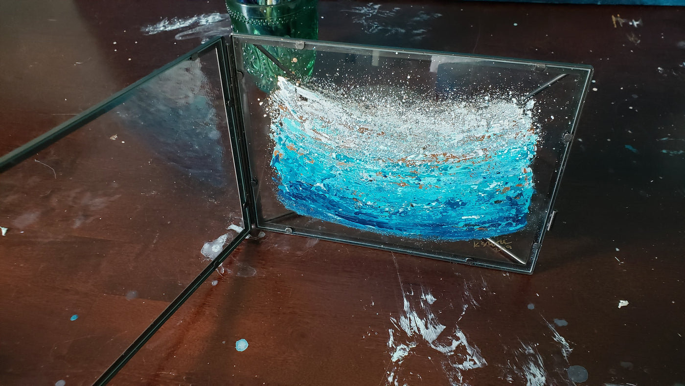 Small Abstract Painting on Glass - "Glimmer"