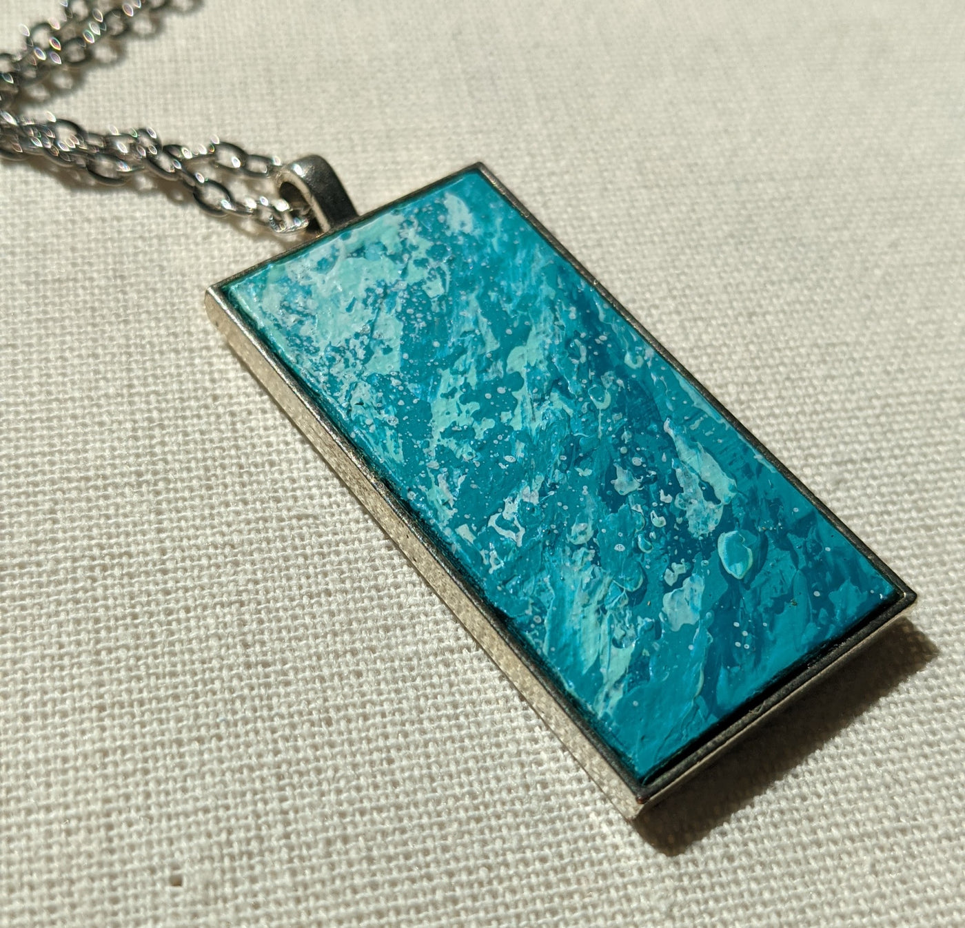 Long Hand-Painted Necklace | "Sea Foam" Abstract Art Pendant