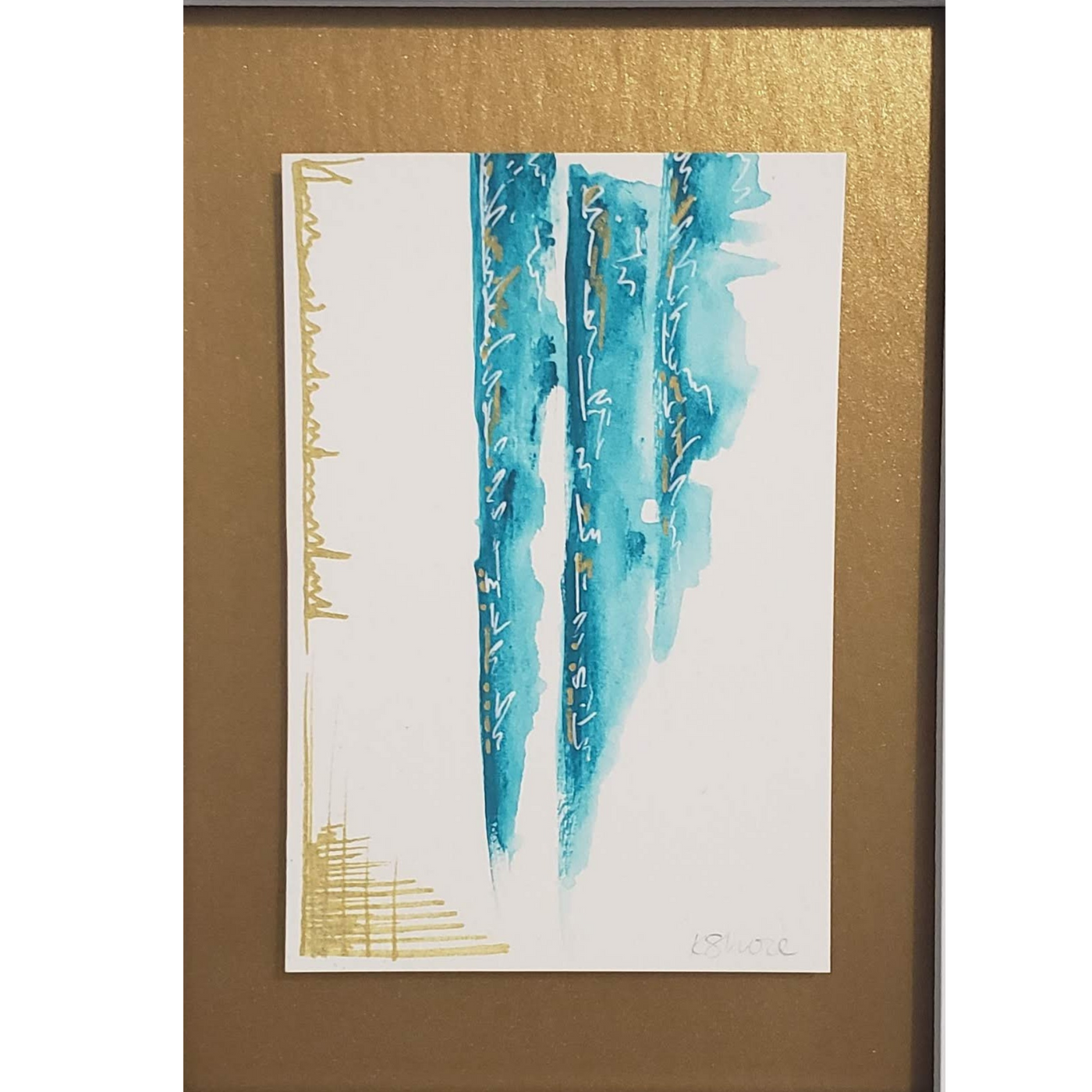 Framed Mini Teal Abstract Painting on Paper | 100 Day Project