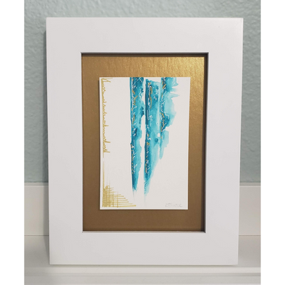 Framed Mini Teal Abstract Painting on Paper | 100 Day Project