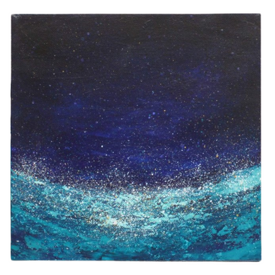 Abstract Painting of Ocean at Night | "Glow" | 8" x 8" Original Artwork