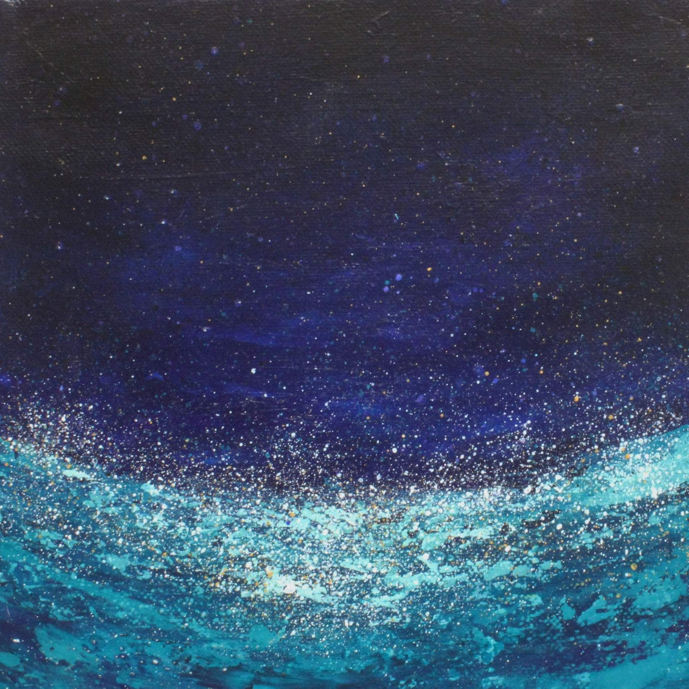 abstract painting of ocean at night - blue and teal small painting