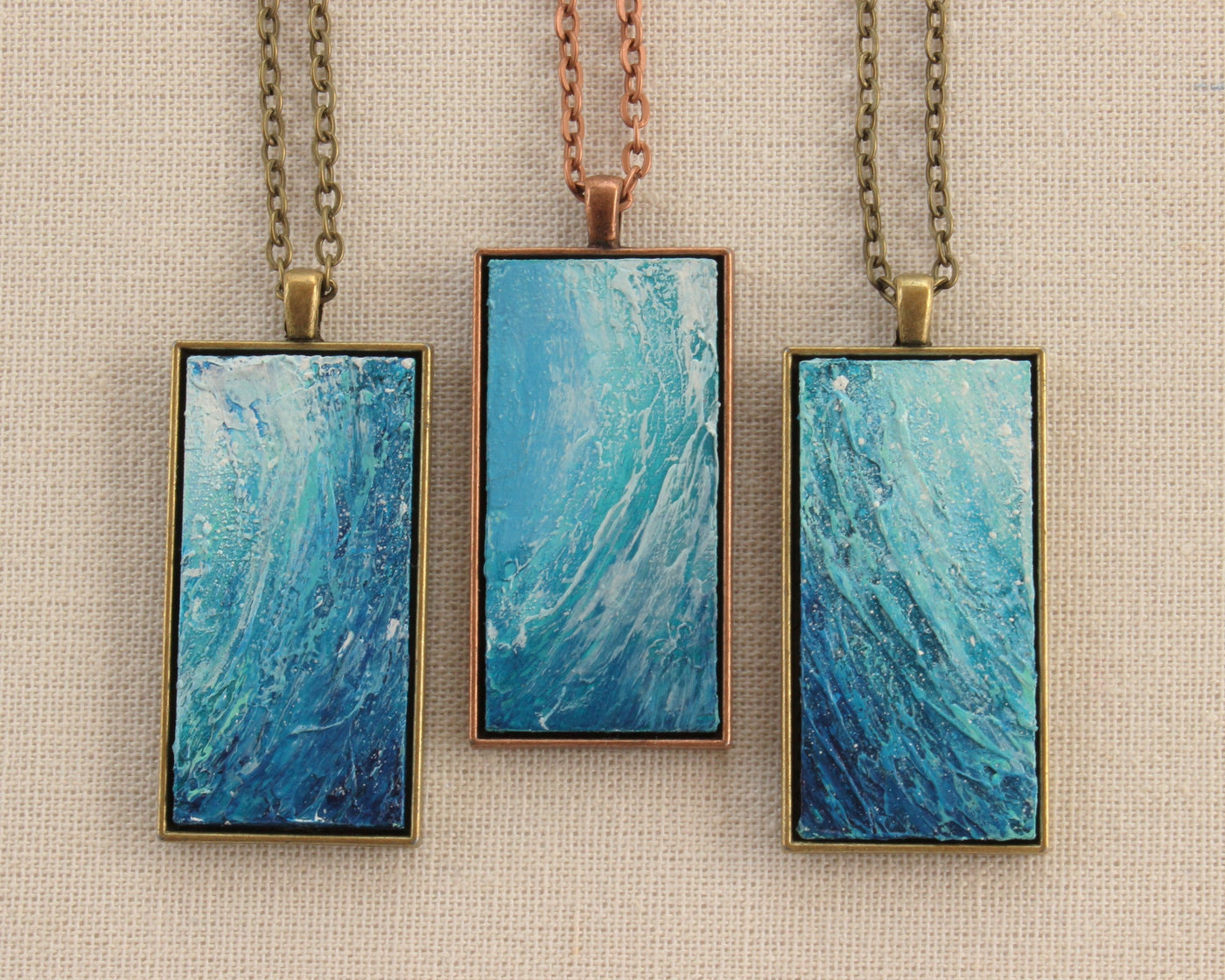 Ocean Wave Necklace - Blue and copper Pendant
