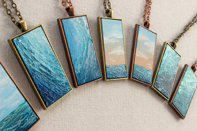 Ocean Wave and Beach Necklaces - Blue Pendant