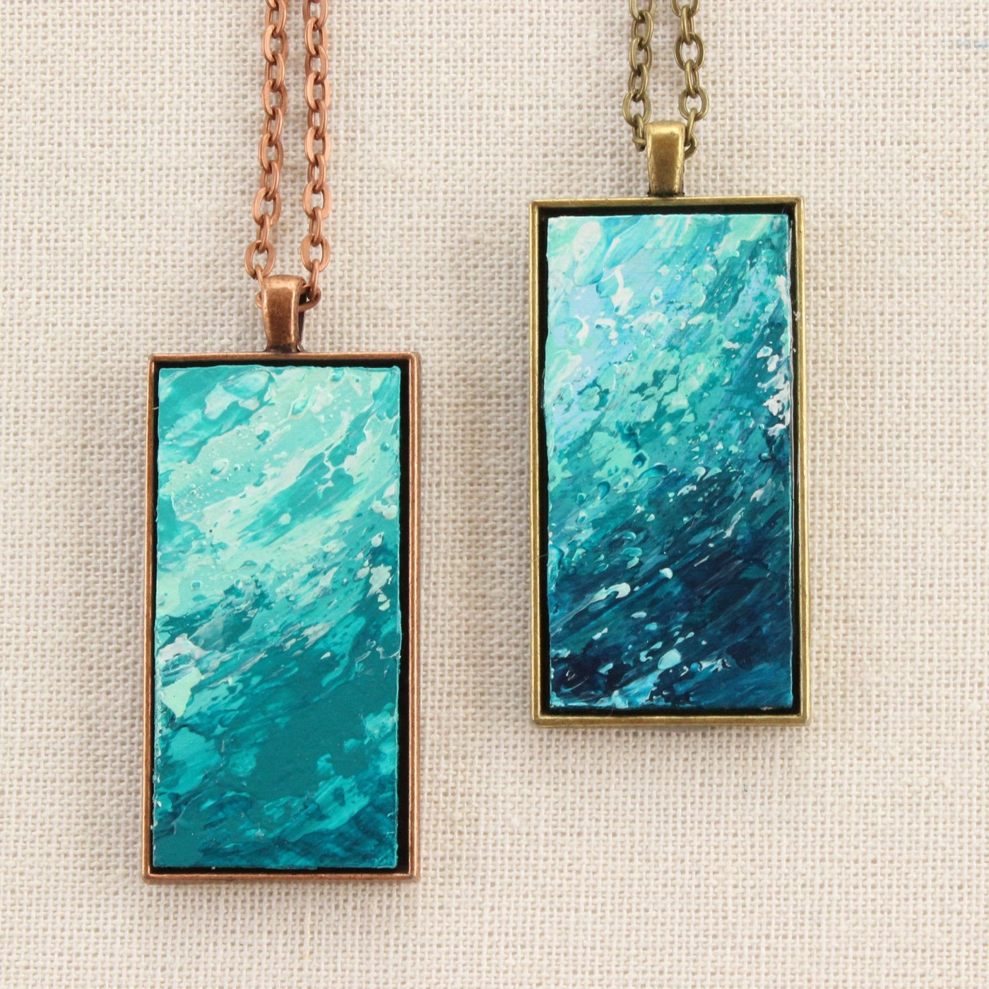 Teal Abstract Art Necklace - Sea Foam Pendant