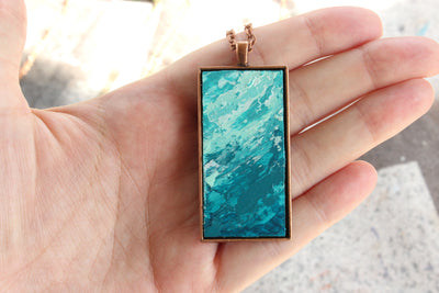 Teal Abstract Art Necklace - Sea Foam Pendant