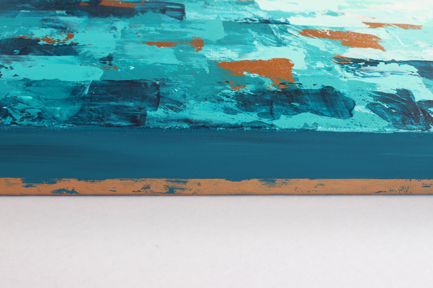 Teal and Copper Abstract Modern Wall Art Painting on Canvas