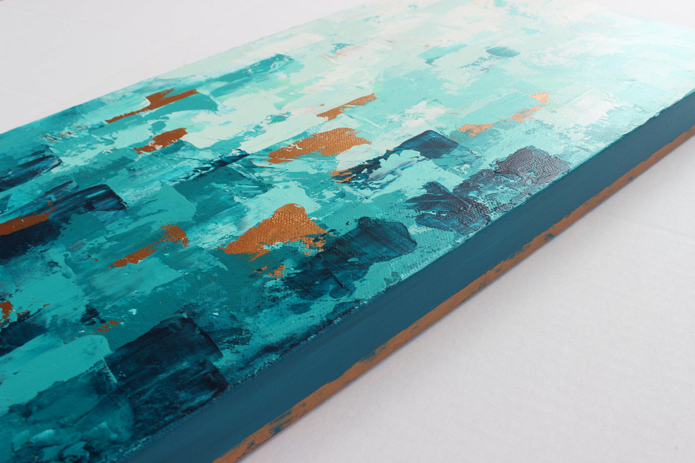 Teal and Copper Abstract Modern Wall Art | "Worth the Climb" |  10"x20" Original Acrylic Painting