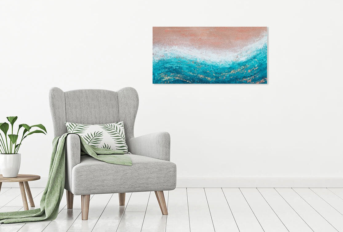 Abstract Coastal Wall Art pink and teal modern beach house