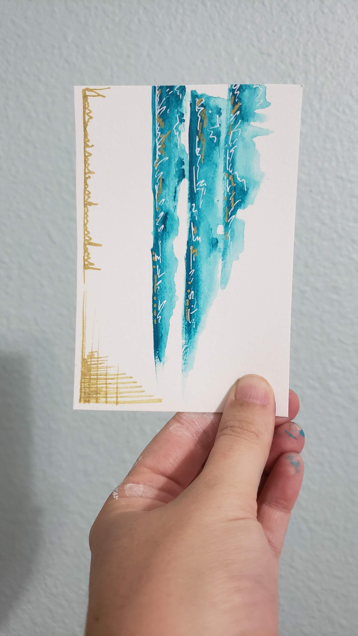 Framed Mini Teal Abstract Painting on Paper | 100 Day Project