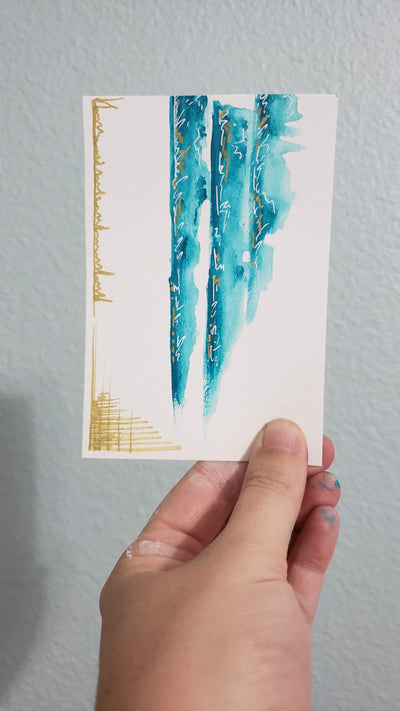 Framed Mini Teal Abstract Painting on Paper | 100 Day Project
