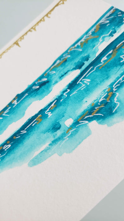 Framed Mini Teal Abstract Painting on Paper | 100 Day Project