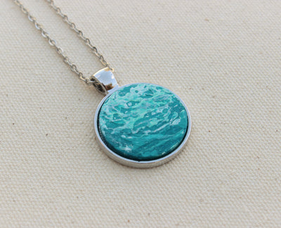 Teal Round Pendant Necklace - Beach Gift Jewelry
