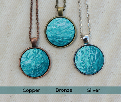 Teal Round Pendant Necklace - Beach Gift Jewelry